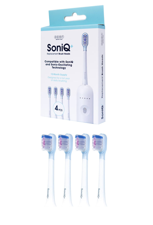 ZENT SoniQ+ Wymienne końcówki do szczoteczki soniczno-obrotowej – Zestaw 4 sztuk na 12 miesięcy