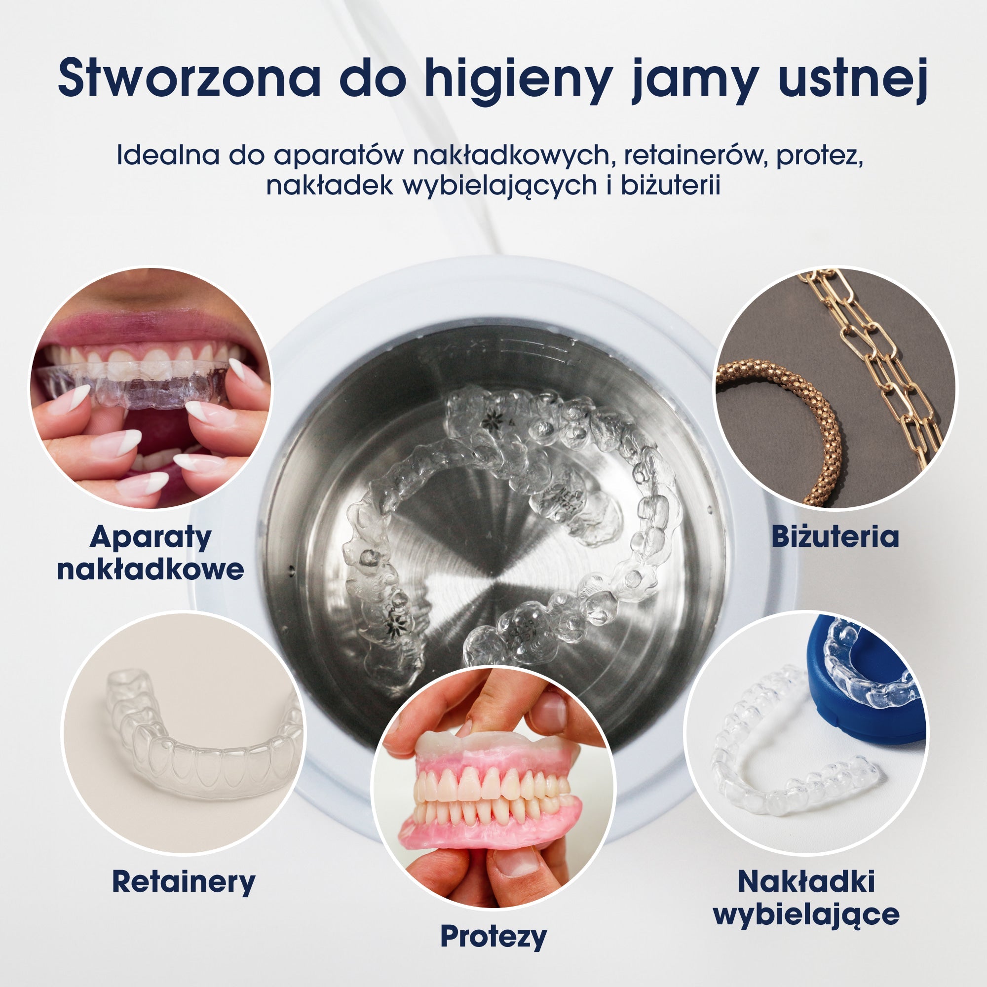 Detal protezy z klamrami w komorze myjki SoniQWave